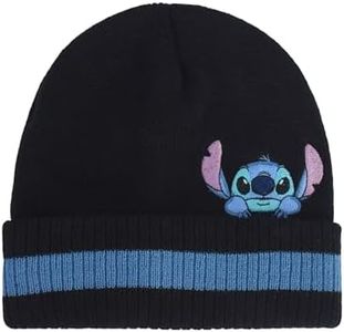 Disney Stitch Beanie Hat, Peek-A-Boo Striped Winter Knit Cap with Cuff, Multi, One Size, Multi, One Size