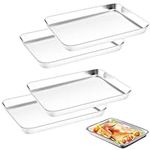 Toaster Oven Tray Set of 4 Rectangular Cookie Sheet Stainless Steel Roasting Tin Baking Tray Non Stick Easy Clean(Size:8.98 x 5.83 x 0.47inch)