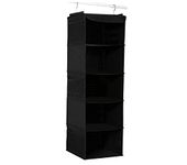 BrilliantJo Hanging Wardrobe Storage with 5 Shelves Heavy Duty Organiser Storage Unit with 6 Pockets Pockets for Sweaters, Shoes, Accessories - Black(30 x 30 x 108cm)