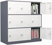 WISUNO 9 Doors Metal Storage Cabinet with Card Slot, Organizer,Shoes and Bags Steel Locker for Office, Home, Bank, School, Gym (Gray)