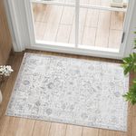 COLLACT Area Rug 2x3 Door Mat Boho Rug Vintage Washable Rug Indoor Floor Thin Rug Chenille Retro Distressed Grey Multi Carpet Floral Print Mat Country Non Slip Rug for Living Room Kitchen Bedroom