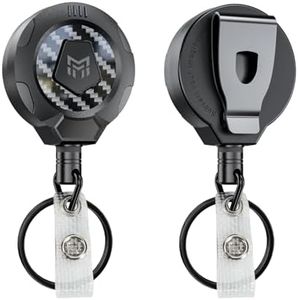 MNGARISTA Upgraded Heavy Duty Retractable Keychain with Belt Clip, 283.5 g Retraction, 80 cm Stainless Steel Cord, 3K Carbon Fiber ID Badge Reel with Badge Strap and Key Ring, 2 Pack