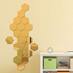 Acrylic Mirror Wall Stickers Reflective Hexagon Sticker Room Decoration Wall Stickers Home Decor Living Room (Gold)