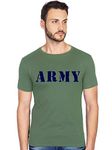 bluehaaat Men's Slim Fit ARMY Graphic Printed Half Sleeve Cotton Tshirt(Olive;Small)