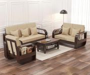 VEENUARTS 6 Seater Sheesham Wood Sofa Set for Living Room Furniture Home and Office (3+2+1 Sofa Set) | Six Seater Wooden Sofa Set (Walnut Finish, 6 Seater)