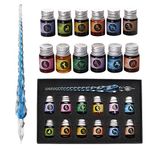 Mancola Glass Dipped Pen Ink Set-Rainbow Crystal Pen with 12 Colorful Inks for Art, Writing, Signatures, Calligraphy, Decoration, Gift Ma-13