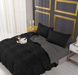 Adam Home Luxury Reversible Duvet Cover Set Bedding Duvet Sets With Pillowcase Covers & Fitted Sheet | Brushed Microfiber Duvets & Quilt Covers Super King Duvet Cover Set Black Grey