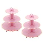 2Pack Round Cupcake Tower Stand for 24 Cupcakes, 3 Tier Cup Cake Tower Stand,Pink Tiered Tray Decor,Cupcake Display for Birthday Graduation Baby Shower Tea Party