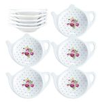 White Porcelain Ceramic Set with Flower Trim Teapot-Shaped Tea Bag Holder Tea Bag Coasters, Spoon Rests; Classic Tea Saucer Seasoning Dish Set (XQX)