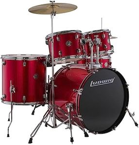 Ludwig Accent 5-piece Complete Drum Set - 22-inch Bass Drum and Cymbals, Red Sparkle