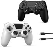 2 Pack Wireless PS4 Controller, Wireless Gaming Controller for PS4/Pro/Slim/PC with Dual Vibration//6-Axis Sensor/Motion Control/Touch Pad/3.5mm Audio Jack(Black & White)
