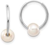 14k RealWhite Gold 5-6mm White Freshwater Cultured Pearl Endless Hoop Earrings, 12mm