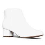 J. Adams Low Heel Zip Up Round Toe Ankle Bootie - Jody, White Faux Leather, 7.5