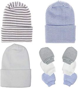 Baby Caps and Mittens Newborn Hospital Beanie Hats No Scratch Gloves Soft Babies Gift Set for Boys Girls, Style 5, One size