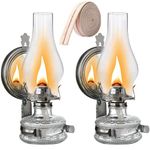 GXFCCYXT 2 Pcs Large Kerosene Lamp Lantern Wall Mounted Kerosene Lamps Vintage Glass Clear Kerosene Lamp Rustic Oil Lamp with 39 Inchs Oil Wick for Indoor Use Home Decor Lighting -Gray-Black