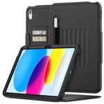 SEYMAC Case for iPad 10th Generation 2022 (10.9 inch), Shockproof Full Body Protective Case with Auto Sleep/Wake Magnetic Smart Cover, Card Slots, Multi-angle Stand, and Pencil Holder - Black