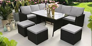 DEVOKO 6-Piece Outdoor Patio Furniture Set HDPE Wicker Conversation Set with Dining Table, Sofa for Porch, Lawn, Garden, Backyard (Black & Grey)