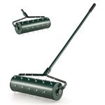 TANGZON 45cm/53cm Lawn Aerator, Heavy-Duty Rolling Spreader Lawn Care Tool with 130cm Metal Handle, Fillable Drum, Manual Aerator Gardening Roller for Garden Grass Patio Yard (53 cm x 14 x 130cm)