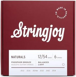 Stringjoy NB1254 Phosphor Bronze Acoustic Guitar Strings, 12-54 Light Gauge, Acoustic Guitar Strings for Clear Tones, Durable Light Guitar Strings, Naturals 6 String Set