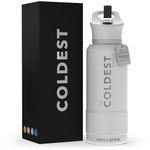 Coldest Sports Water Bottle with Straw Lid Vacuum Insulated Stainless Steel Metal Thermos Bottles Reusable Leak Proof Flask for Sports Gym (Epic White)