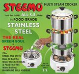 STEEMO True And Sure 100% Stainless Steel Model All Ss Multi Steam Cooker Full Stainless Steel Food Steamers, Corded Electric, 5 Liter