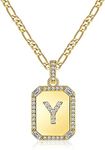 Btysun Gold Letter Necklace Y Initial Necklaces for Women Crystal Rectangular Pendant Y with Figaro Chain Best Friend Necklace Birthday Gifts for Her