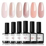 Modelones Gel Nail Polish Set, 6 Colors Nude Neutral Gel Polish Skin Tone Cashmere Pink Glitter Nail Polish Bubble Bath Collection Starter Kit Soak Off UV Gel Nail LED Manicure DIY Salon Gifts