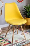 Plushwood Eames Replica NORDAN DSW Stylish Modern Furniture Plastic Chair with Cushion with Wooden Finish Legs (Yellow)