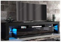 DRP Trading Modern TV Unit 200cm Cabinet Black Matt and High Gloss, FREE LED RGB Lights, Sleek Design for Living Room, Stylish Storage and Display, Fits up to 75" TV, Modern Cabinet