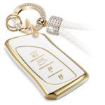 CTRINEWS for Lexus Key Fob Cover with Luxury Diamond Bling Braided Rope Keychain, Upgraded Soft Case for ES LC LS (2018-2022), GX UX (2019-2022), NX/RC (2022) (4 buttons) Fob Shell (Gold, B1)