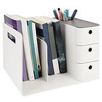 BELLE VOUS White Desktop Storage Organiser with 3 Drawers - PP Plastic Multipurpose Storage Box - Desk Top Shelf Rack for Office Supplies, Files, Books, Pens/Pencils, Stationery & Home Essentials