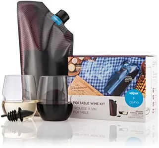 Vapur Collapsible Portable Wine Kit, Contains Discrete, Foldable 25 Ounce Wine Carrier With Pour Spout and 2 Lightweight, Shatterproof Wine Glasses, Maroon