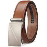 BOSTANTEN Belts Men Leather Automatic Ratchet Belt Casual Dress Slide Belt for Jean Brown