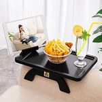 Sofa Armrest Tray, Clip On Couch Arm Table, Foldable Sofa Arm Tray with 360° Rotating Phone Holder and Stable Sofa Table for Eating and Drink, Black