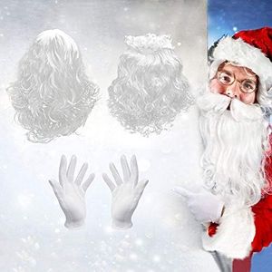 DECARETA 3 PCS Costume Père Noël Adulte, Perruque et Barbe Père Noël Deguisement Père Noël Adulte avec Gants, Perruque Père Noël Santa Perruque et Barbe pour Déguisements de Noël