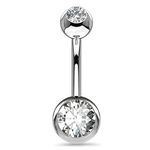 OUFER 14G Solid Titanium Belly Bars Balls 12mm Short Long Navel Piercings Rings Double Clear Gem 1.6mm Belly Button Jewellery