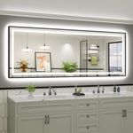 96x36 Inch LED Bathroom Mirror with Black Frame, Backlit & Front Lit
