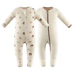 Owlivia Organic Cotton Baby Pajamas, Boys Girls 2 Pack Zip Front Sleep 'N Play, Footed Sleeper, Long Sleeve(Newborn, Mini Bears&Beige)