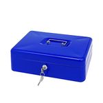 Steel Cash Box with Key Lock, Metal Small Money Organizer with Money Tray,Cash Storage Box with Lockable Cover (Blue-30 * 24 * 9 CM)