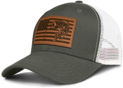 Fishing Hat Fishing Gifts for Men Bass Fish Flag Hat Father's Day Christmas Birthday Gifts for Dad Husband Grandpa Trucker Hat Snapback Baseball Cap