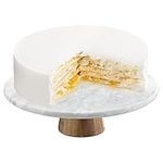 Navaris Marble Cake Stand - 11 3/4" Diameter Pedestal Spinner with Marble Plate and Wood Base - Round Turntable for Serving Desserts, Wedding Cakes
