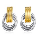 FILMOON Two Tone Geometric Dangle Drop Earrings for Women 18K Chunky Gold Earrings Long Twisted Link Earring Fashion Jewelry Gift, Brass, No Gemstone