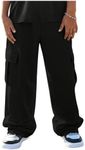 GORGLITTER Boy's Baggy Cargo Pants Elastic Waist Workout Sweatpants with Pockets Black 11Y