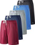 5 Pack Boys Athletic Shorts Mesh Basketball Youth Apparel Kids Sports Active Gear with Pockets, Maroon/Navy/Gray/Light Blue/Black, Large