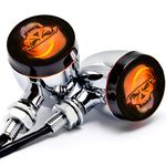 Krator 2pcs Skull Lens Chrome Motorcycle Turn Signals Bulb Indicators Blinkers Lights