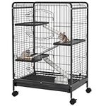 PawHut 4-Tier Small Animal Cage Pet Playpen for Rabbit Ferret Chinchilla on Wheels with Removable Tray Platform Ramp Food Dish Water Bottle, 24" x 18" x 37"