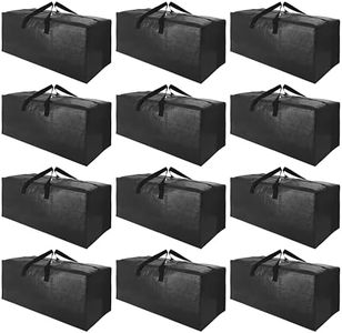 SWEET DOLPHIN 12 Pack Extra Large Moving Bags with Strong Zippers & Carrying Handles, Heavy Duty Storage Tote for Space Saving Moving Storage, Fold Flat, Alternative to Moving Box, Black