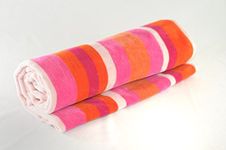 ZIMEL HOMES Luxury Soft Beach Towel Pool Towel 100% Cotton Striped Chlorine Resistant Cabana Stripe 70cm x 150cm - (Pack of 2) (70 cm x 140 cm, Pink-Orange-Stripe)