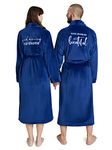 AW BRIDAL 2Pcs Mens and Womens Robes Set Bathrobe for Bridal Party Plush Kimono Robes with Embroidery Engagement Anniversary Wedding Gifts for Couples, Royal Blue