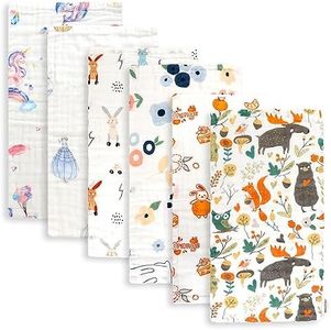 Maliton Muslin Cloths for Baby,6pk 50x25CM Burp Cloths for Baby Girls,100% Cotton Absorbent& Soft& Breathable 6 Layers Baby Muslins Pack,Muslin Squares Baby Essentials for Newborn(Fairy Tale, 6 Pack)